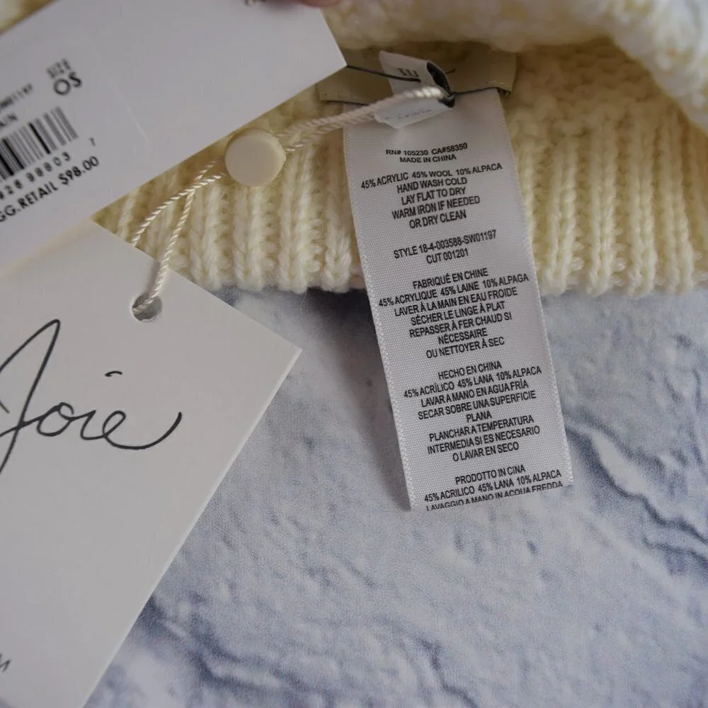 NWT Joie Macia Beanie Ribbed Pom Hat Wool Blend Unisex